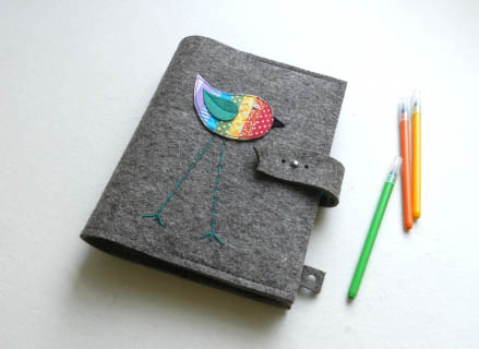 Golfi10 - Szivárvány madaras notesz, tablet, irattartó, Meska