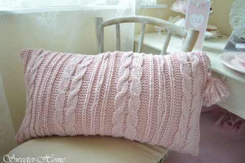Sweeterhome - Rózsszín kötött párna, Meska