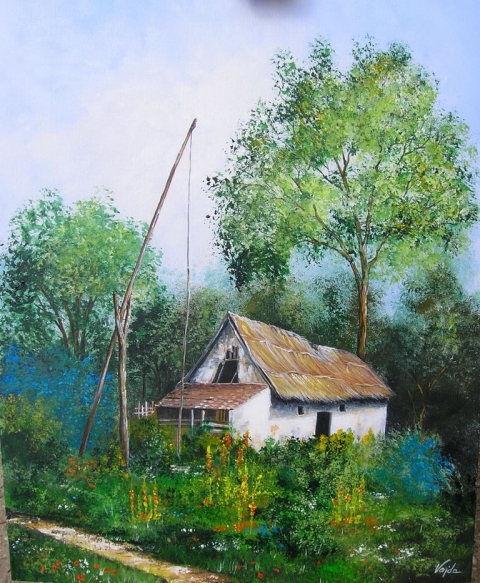 Vajdaaliz - Elhagyott tanya-akril festmény, Meska