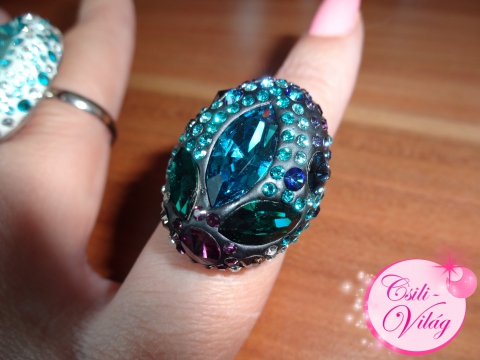 Csilivilag - Páva színű Swarovski kristály gyűrű, Meska