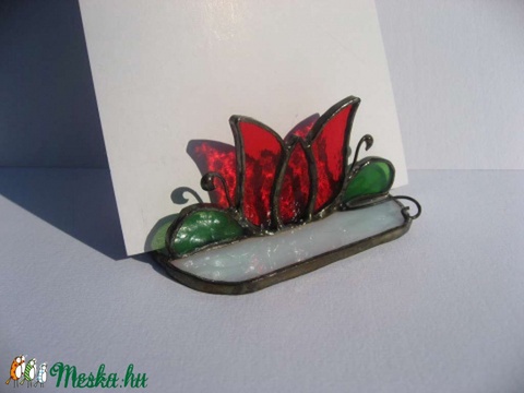tiffany piros tulipános- szalvétatartó, Konyhafelszerelés, Magyar motívumokkal, Dekoráció, Ez is az asztali tartóka sorozat darabja,bármit tehetsz bele ami belefér,egy fényképet,ünnepi alkalo..., Meska