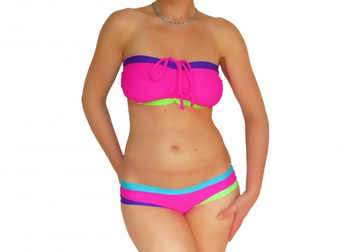 Neon pink, színes Egyedi Bandeau bikini, fürdőruha