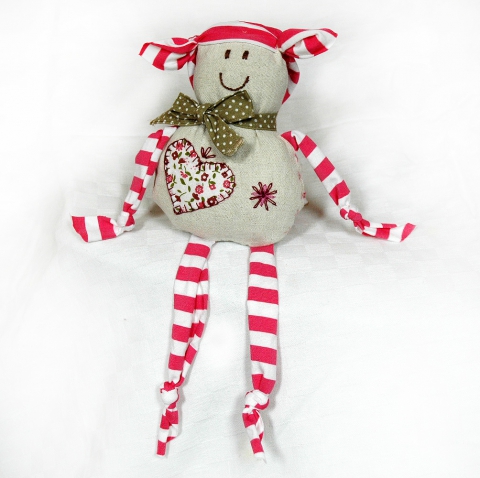 Csíkoska Manó - 7., Baba-mama-gyerek, Dekoráció, Játék, Lenvászon testtel, flízzel töltve, csíkos pamut lábakkal és kezekkel készült ez a tündéri ..., Meska
