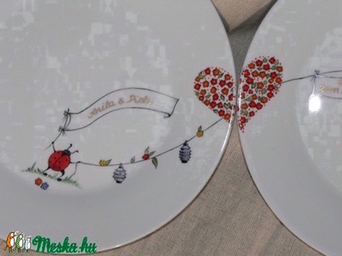 Meglepetés készlet  másként, Konyhafelszerelés, Dekoráció, Porcelán alapra festett névre szóló vidám katicás-lepkés szett,4 db.-ból áll.800 fokon lett kiégetve..., Meska