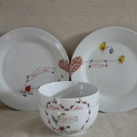 Meglepetés készlet, Konyhafelszerelés, Dekoráció, Kerámia, Porcelán alapra festett névre szóló katicás-lepkés szett esküvőre,eljegyzésre vagy házassági évfordu..., Meska