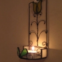 Tulipános fali mécsestartó tiffany, Otthon, lakberendezés, Dekoráció, Magyar motívumokkal, Gyertya, mécses, gyertyatartó, Sárga tulipán díszíti ezt a falra akasztható mécsestartót.Spectrum üveget és antikolt rézdrótot hasz..., Meska