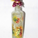 Gyümölcsmintás üveg, házi szörpnek, házi pálinkának! , Konyhafelszerelés, Otthon, lakberendezés, Bögre, csésze, Kancsó , Decoupage, szalvétatechnika, Gyümölcsmintás üveg, házi szörpnek, házi pálinkának...! Igényes, szép kidolgozással, csipkepapírral,..., Meska