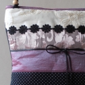 ARTBAG-AKCIÓ!! fekete -padlizsánlila -lila táska fekete csipkevirágokkal, Táska, Válltáska, oldaltáska, Varrás,   Fekete -padlizsán lila-világos lila , -drapp csíkokból összeállított Taft  táska , megkötővel,csip..., Meska