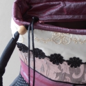 ARTBAG-AKCIÓ!! fekete -padlizsánlila -lila táska fekete csipkevirágokkal, Táska, Válltáska, oldaltáska, Varrás,   Fekete -padlizsán lila-világos lila , -drapp csíkokból összeállított Taft  táska , megkötővel,csip..., Meska
