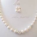 Bridal white - Vintage fülbevaló klasszikus gyöngyös, Dekoráció, Esküvő, Ékszer, óra, Fülbevaló, Fehér vagy törtfehérnek számító üveggyöngyök között strasszos rondell, vintage hangulatú klasszikus ..., Meska