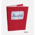 ÁRZUHANÁS! Pöttyös receptgyűjtő borító, Konyhafelszerelés, Képeslap, album, füzet, Jegyzetfüzet, napló, naptár, Receptfüzet, Patchwork, foltvarrás, Varrás, Receptgyűjtő borító vidám, pöttyös textilből. A címke felirata textilfilccel készült, így ha a borít..., Meska