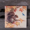 Mókus, Dekoráció, Otthon, lakberendezés, Kép, Decoupage, szalvétatechnika, 10x10 cm-es csempére szalvétatechnikával készítettem el, ezt a mókust, állatbarát kicsiknek és nagyo..., Meska