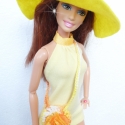 \"Napsugár\"  Barbie ruha, Játék, Baba-mama-gyerek, Ruha, divat, cipő, Varrás, Nyárra hangolódva Barbie ruhatára is erőteljesebb színekkel, vidám hangulatot képvisel.
Krémsárga pa..., Meska