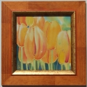 Tulipános selyemkép, Dekoráció, Otthon, lakberendezés, Kép, Falikép, Selyemfestés, Egyedi, kézzel festett selyemkép 100% hernyóselymen. Mérete  fa kerettel 22x22cm.
A tulipánokat aran..., Meska
