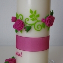 pink rózsa mintás esküvői gyertya, nászajándék , Otthon, lakberendezés, Dekoráció, Gyertya, mécses, gyertyatartó, Ünnepi dekoráció, Pinkeszter megrendelésére készítettem a képen látható gyertyát, melyet pink és zöld szinű viaszfóliá..., Meska