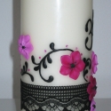rózsaszín és pink virágos gyertya csipkével, Dekoráció, Otthon, lakberendezés, Gyertya, mécses, gyertyatartó, Ünnepi dekoráció, Gyertya-, mécseskészítés, Megrendelésre, 30. szülinapra készítettem a képen látható gyertyát, ami rózsaszín és pink szinű gyur..., Meska