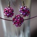 Pink Swarovski kristályos szett, Ékszer, óra, Ékszerszett, Light Siam 2 AB 4 mm-es Swarovski kristályból és csiszolt gyöngyökből készült a nyaklánc és a fülbev..., Meska