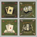 Casino poháralátét csomag , Konyhafelszerelés, Dekoráció, Edényalátét, Poháralátétek(4 db)  szerencsejátékosoknak :-)
Póker, Black Jack, Dominó, Kockajáték.

10 x 10 cm-es..., Meska