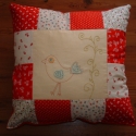 Egyedi hímzett patchwork takaró- megrendelhető, A piros, vajszín, virágminták, pöttyök, igaz�...