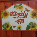 Napraforgós utcanévtábla-narancssárga kerettel, Otthon, lakberendezés, Képzőművészet , Bútor, Utcatábla, névtábla, Famegmunkálás, Festett tárgyak, Egyedi fa névtábla,-mart kerettel,  akril festéssel,+ dekupázsolással, időtálló (eső, nap)Falra ,abl..., Meska