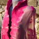 Pink fehér selymes hangjegyek , Nemezelés, Pink-fehér nemezelt selyem chiffon sál.
170x85cm-es finom, pihekönnyű batikolt chiffon anyagra nemez..., Meska