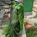 Zöld gyapjú szárnyak, Nemezelés, Zöld és fekete nemezelt selyem chiffon sál.
170x85cm-es finom, pihekönnyű batikolt selyem chiffon an..., Meska