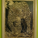 Leopárd kép, Otthon, lakberendezés, Falikép, Lombfűrésszel (scrollsaw) készített kép, melynek a lényege az áttört minta. A 30x40cm-es falapból va..., Meska