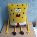 Spongya Bob párna, Baba-mama-gyerek, Játék, Gyerekszoba, Plüssállat, rongyjáték, Ezt a kispárnát a kisfiam születésnapjára készítettem, a kedvenc rajzfilmfigurájáról mintáztam. Puha..., Meska