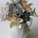 kusudama papírvirág csokor (ezüst-bézs-pöttyös), Meska