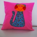 Pink Cili cicás párnácska, Baba-mama-gyerek, Dekoráció, Játék, Gyerekszoba, Patchwork, foltvarrás, Varrás, Pink pamutvászonra türkiz virágmintás karton anyagból applikációs technikával készítettem. Bújtatós ..., Meska