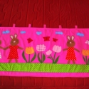 Nyuszikás falvédő rendelésre!, Baba-mama-gyerek, Dekoráció, Gyerekszoba, Patchwork, foltvarrás,  Neked is szívesen elkészítem! Pink pamutvászonra- applikációs technikával készítettem a kockás tuli..., Meska