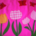 Nyuszikás falvédő rendelésre!, Baba-mama-gyerek, Dekoráció, Gyerekszoba, Patchwork, foltvarrás,  Neked is szívesen elkészítem! Pink pamutvászonra- applikációs technikával készítettem a kockás tuli..., Meska