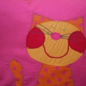 Sztereó - pink pöttyös cicás párnácskák, Baba-mama-gyerek, Dekoráció, Játék, Gyerekszoba, Patchwork, foltvarrás, Varrás, Pink pamutvászonra narancs alapon pink pöttyös karton anyagból, valamint Narancs pamutvászon alapra ..., Meska