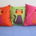 Sztereó - pink pöttyös cicás párnácskák, Baba-mama-gyerek, Dekoráció, Játék, Gyerekszoba, Patchwork, foltvarrás, Varrás, Pink pamutvászonra narancs alapon pink pöttyös karton anyagból, valamint Narancs pamutvászon alapra ..., Meska