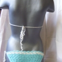 horgolt bikini gyöngyökkel, Ruha, divat, cipő, Női ruha, Fürdőruha, Tiszta pamut,türkizkék-fehér kombinációjú kézzel horgolt bikini, alsó része gyöngyökkel díszített. 3..., Meska