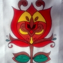 Piros tulipános táska, Táska, Magyar motívumokkal, Szatyor, Festészet, 38 x 42 cm-es natúr színű, hosszú fülű (66 cm) pamut táskára festettem tulipánt piros, sárga, barna ..., Meska