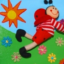 Katicabogár a mezőn- 3D-s vászonkép Tavaszi akció, Dekoráció, Baba-mama-gyerek, Baba falikép, Feszített vászonra akrillal festett kép. Gyönyörű élénk színeivel, kedves formáival és figuráival a ..., Meska