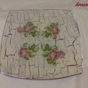 kínálótál, Otthon, lakberendezés, Konyhafelszerelés, Decoupage, szalvétatechnika, Festett tárgyak, Egy egyszerű négyszögletes üvegtálat, szalvétából kivágott rózsákkal decoupage-oltam a hátoldaláról ..., Meska