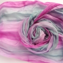 candy selyemsál, Ruha, divat, cipő, Női ruha, Selyemfestés, Sejtelmes türkiz árnyalatok karakteres kis ciklámen széllel:-)Valódi tisztaselyem sál, kb. 40x150 cm..., Meska