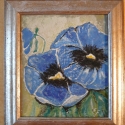 Árvácska, Otthon, lakberendezés, Festmény, Falikép, Tűzzománc, Vörösréz alapra készült dekoratív kép, keretezve. 19x21,5 cm 
A kék és az ezüst hatásosan kiegészíti..., Meska