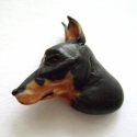 Dobermann medál / kitűző / gyűrű, Ékszer, óra, Gyűrű, Medál, Bross, kitűző, Süthető gyurmából készült dobermann fejecske, mely teljes egészében kézzel, aprólékos gonddal készül..., Meska