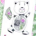 Patchwork Képeslap Kismackó, Képeslap, album, füzet, Baba-mama-gyerek, Képeslap, levélpapír, Ajándékkísérő, Fotó, grafika, rajz, illusztráció, \"Patchwork\" fantázianevű képeslapjaim eredetijei tussal, színtartó vízfestékkel  és saját készítés..., Meska