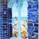 Kilátás a csendes öbölre, Dekoráció, Képzőművészet , Otthon, lakberendezés, Kép, Mindenmás, Üvegművészet, 50x70cm-es üvegmozaik kép.
Színes Spektrum üvegekből vágva,rétegelt lemezre ragasztva.
  , Meska