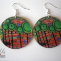 Hundertwasser fülbevaló, Ékszer, óra, Fülbevaló, Famegmunkálás, Decoupage, szalvétatechnika, 4 cm átmérőjű fa korongra készült fülbevaló.

Friedensreich Hundertwasser egyik alkotásának részlete..., Meska