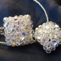 Szalagavató  - fűzött swarovskis esküvői  ékszerszett, Ékszer, óra, Ékszerszett, Négyzet alakú medál és gyűrű 4 mm-es Swarovski kristály gyöngyökből. Különleges kiegészítője lehet a..., Meska