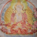 A karma Ura (selyem képkendő), Dekoráció, Ruha, divat, cipő, Otthon, lakberendezés, Képzőművészet , Selyemfestés, Festészet, A hernyóselyem alapra festett kép mérete 75X75 cm.

A minta, Amoghasiddhit ábrázolja, aki a karma Ur..., Meska