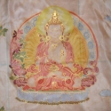 A karma Ura (selyem képkendő), Dekoráció, Ruha, divat, cipő, Otthon, lakberendezés, Képzőművészet , Selyemfestés, Festészet, A hernyóselyem alapra festett kép mérete 75X75 cm.

A minta, Amoghasiddhit ábrázolja, aki a karma Ur..., Meska