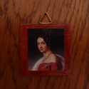 Zsófia Friderika medál, Ékszer, óra, Medál, Nyaklánc, Decoupage, szalvétatechnika, Ékszerkészítés, Zsófia Friderika arcképét egy 4 x 4 cm-es fa alapra helyeztem, mely alapot narancs festékkel színezt..., Meska