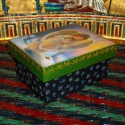Angyalka kiscicával, Baba-mama-gyerek, Dekoráció, Otthon, lakberendezés, Tárolóeszköz, Decoupage, szalvétatechnika, 14,5*11*7,5 cm-es fa dobozkát decoupage-oltam. Levehető tetejű kis dobozka. Az alját kék alapon virá..., Meska