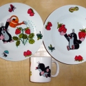 Kézzel festett porcelán étkészlet vakondos mintával, A készleteket kézzel festem, készen vásárolt ...